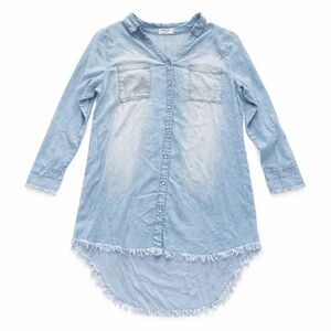 Zenana Soft Denim Shirt Dress XL High Low Frayed Hem